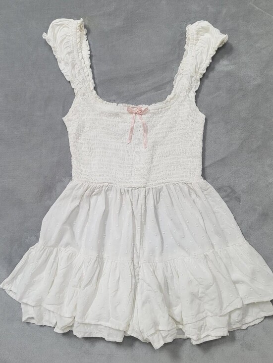 Urban Outfitters Dresses & Skirts - Urban Outfitters White Mini Romper with Pink Bow XS